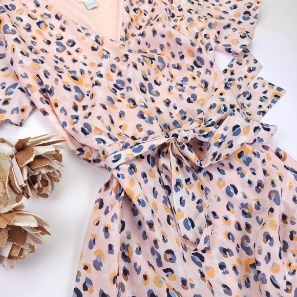 Sadie & Sage Pastel Peach Wrap Lined Dress Sz L - Picture 7 of 13